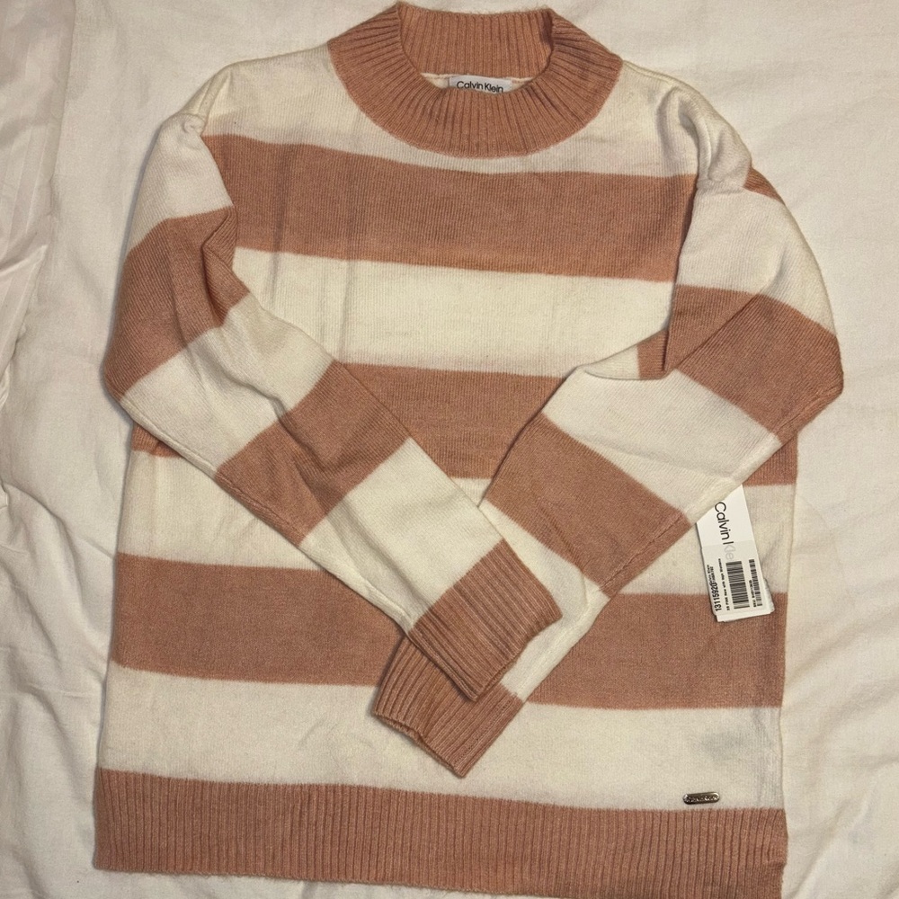 Calvin Klein Women's Striped Sweater - Pink and Cream